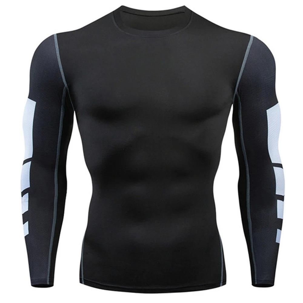 Running T-shirt Men's Compression Shirt Black Gym Top Sports Quick Drying Breathable Tracksuit Fitness Long T-shirt