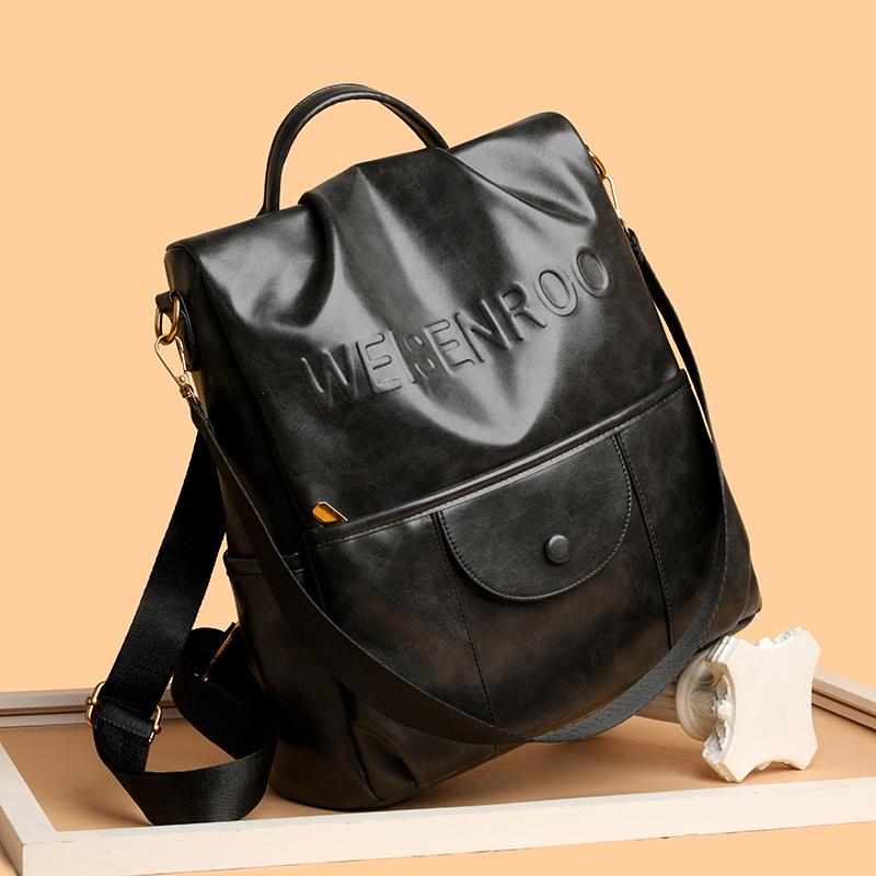 Soft Leather Letter Backpack Women's College Style Backpack Large Capacity Travel Bag