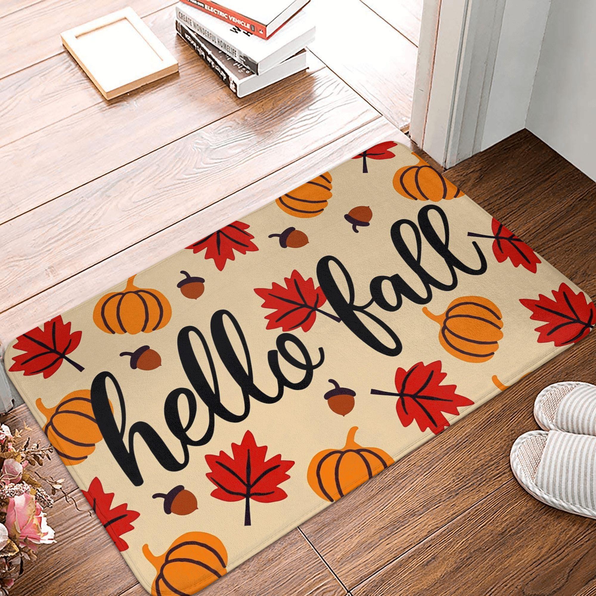 

Hello Pumpkin Welcome Doormat Anti-Slip Entrance Kitchen Bath Door Floor Mats Living Room Carpet Rug 40cmx60cm