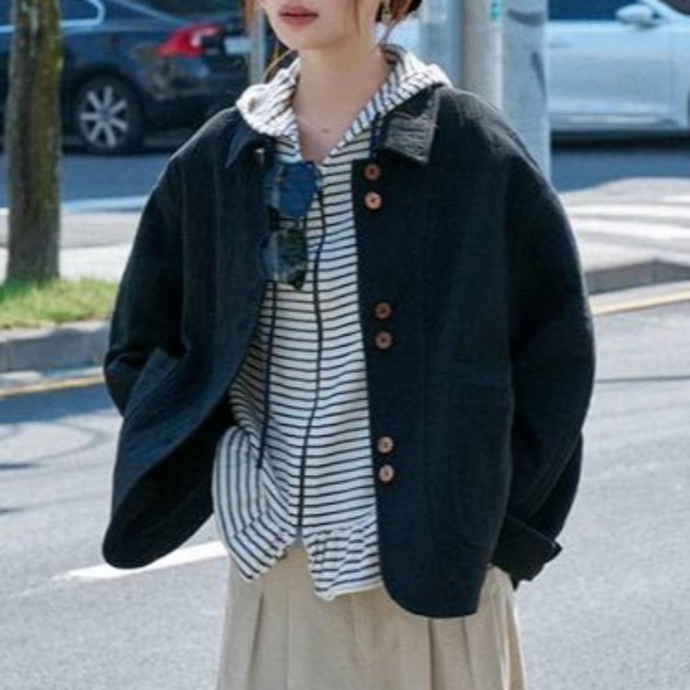 Long Sleeve Woman Vintage Outerwear Button Cardigan Coat Cropped Jacket Women  Spring Autumn
