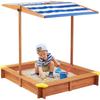 Children's Sandbox - GINGER HOME - Adjustable UV-resistant Canopy - Pine Wood 118x118x118 Cm - 360° Rotating Canopy
