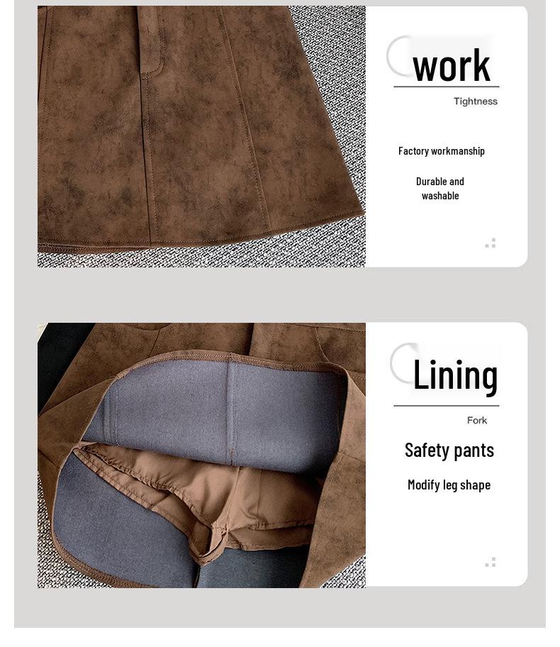 Coffee Suede A-Line High Waist Thickened Short Skirt - Plus Size Women's Hip-Hugging Slim Fit for Spring and Autumn
