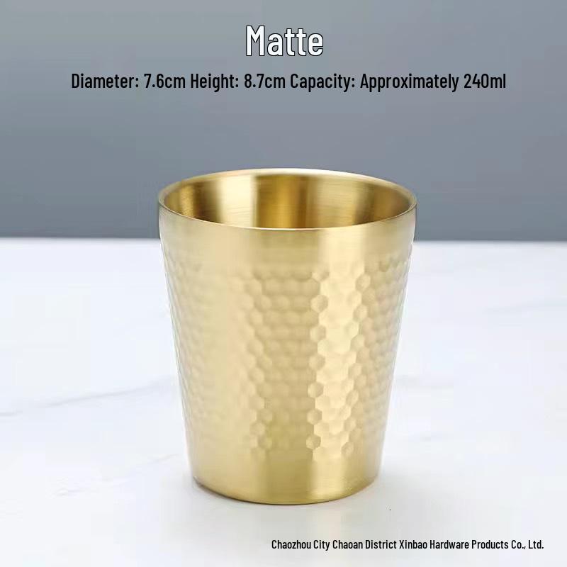 Golden Diamond Honeycomb 304 Stainless Steel Double-Layer Cup - Hammered Design, Anti-Scald. Perfect for Juice, Beer, and Tea.