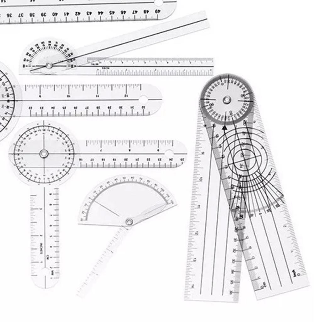 Set de 6 bucăți Goniometre Medicale PVC Transparent Scară Clară Rezistent la Uzură Riglă de Unghiuri pentru Ortopedie