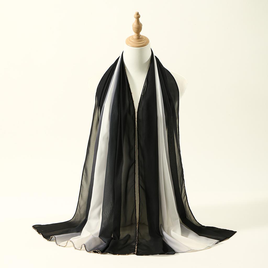 New Metal Bead Chain Gradient Chiffon Hijab Scarf For Woman Muslim Hijabs Fashion Shawl Wraps Islamic Turban Female Headscarf