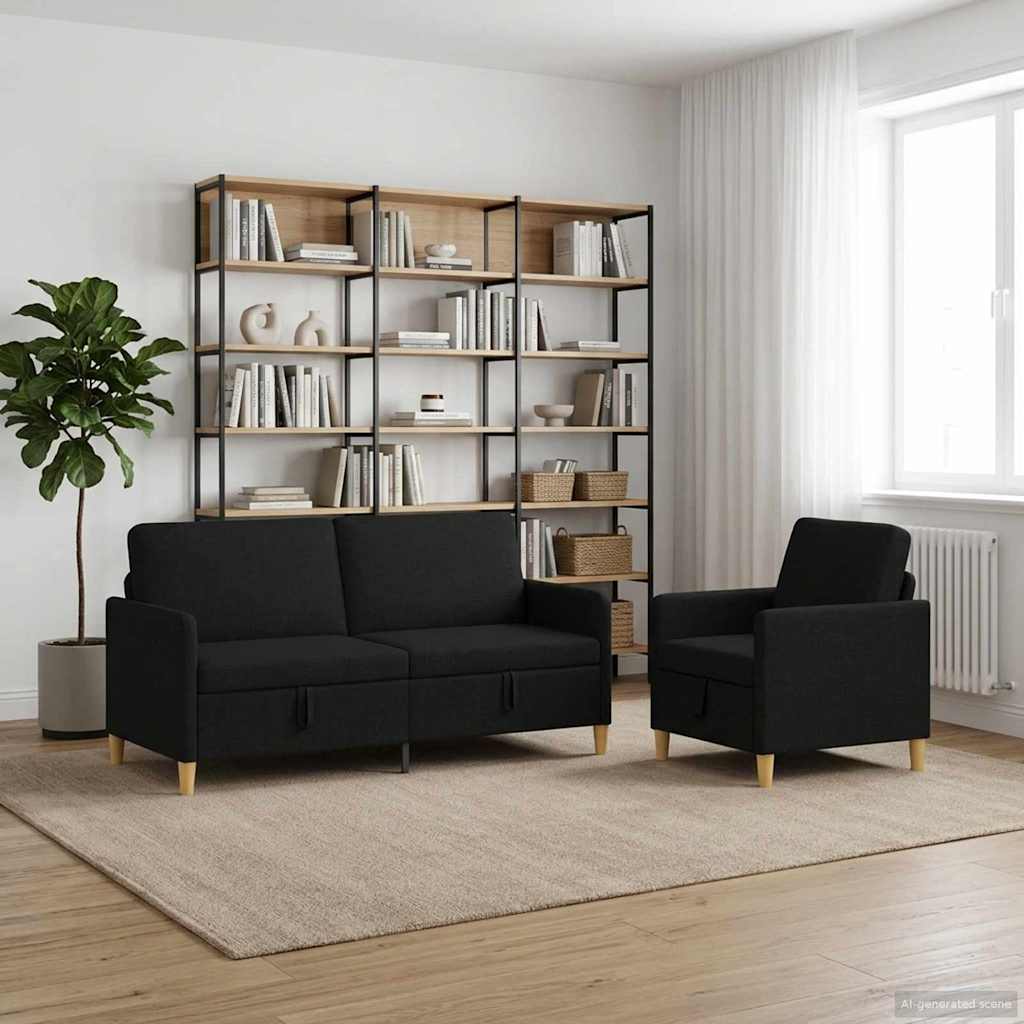 Sofa Set with Storage Space 2 pcs Black Polyester