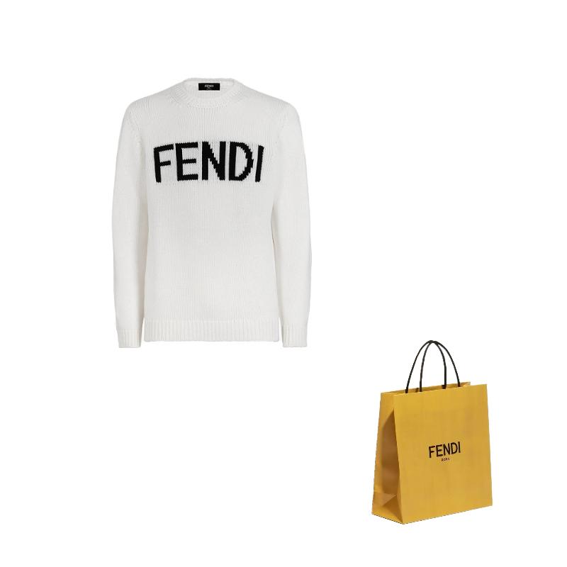 Fendi Sweaters Men's White Crew Neck Moderate Straight Fit FZZ387A3M3F0QA0