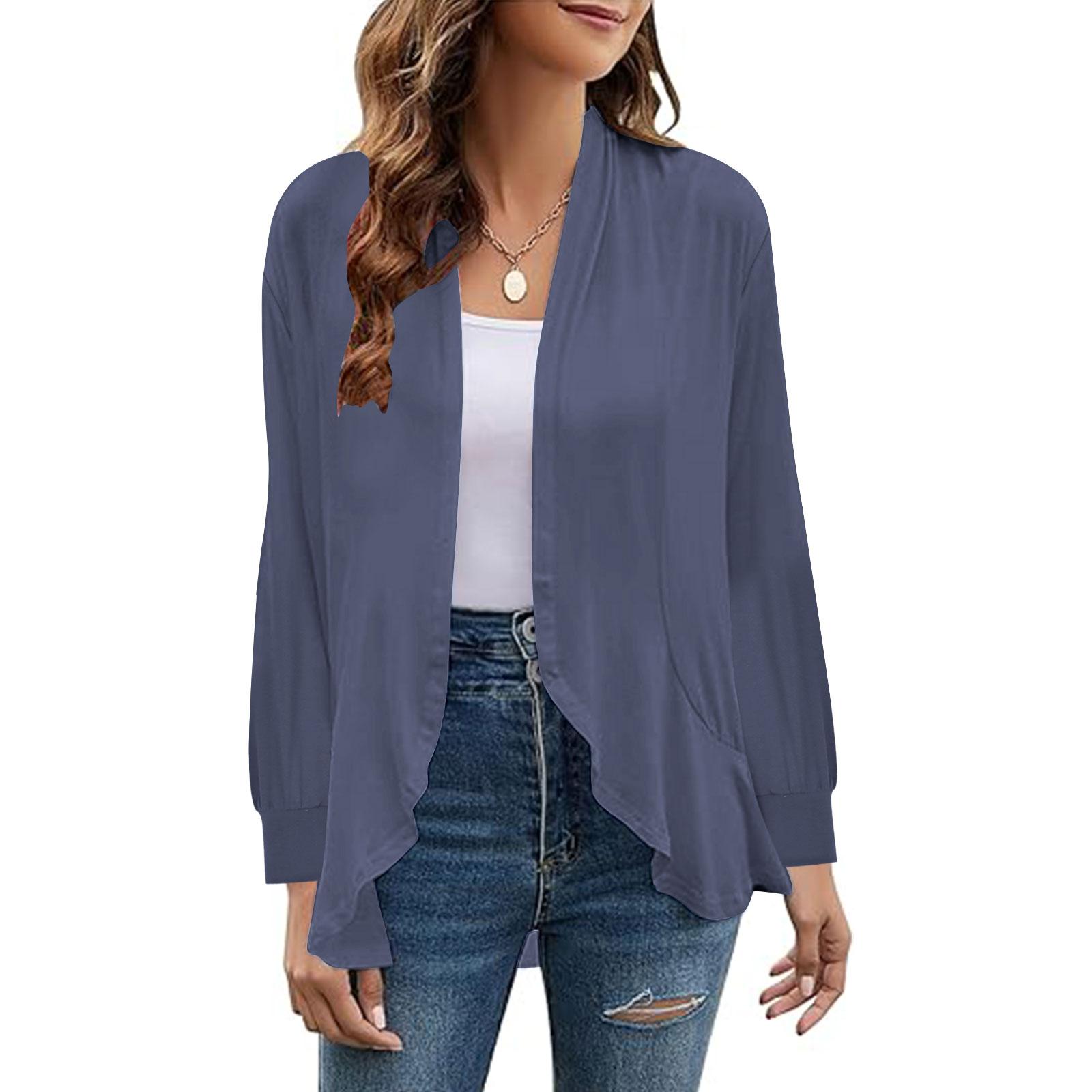 

Женский кардиган с длинным рукавом, повседневное пальто с открытой передней частью, свободные кардиганы однотонного цвета для женщин XL тёмно-синий