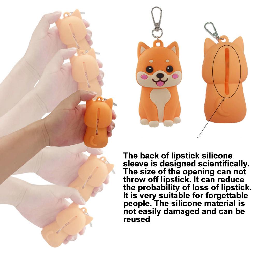 Cute Animal Silicone Lip Balm Holder Case Keychain Kawaii Cat Bunny Lipstick Sleeve Protective Cover Bag Charm Gift