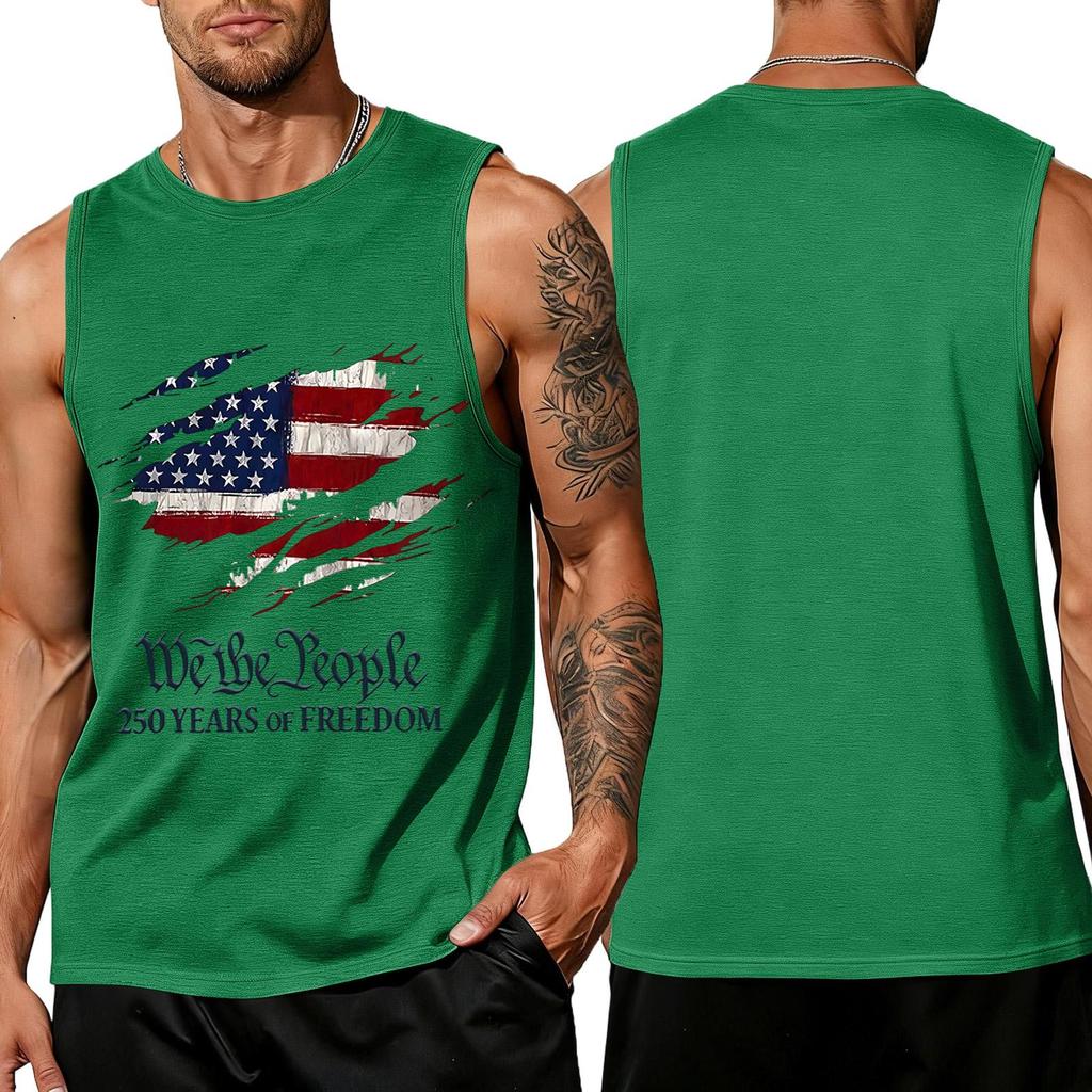 Independence Day Flag Printed Sleeveless Shirt, Men's Loose Casual Daily Summer Tank Top