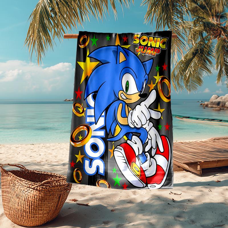 Ultra-Soft Beach Towel with Sonic Theme,Ideal for Pool - Camping, Diving - Perfect Travel Essential, Vibrant Beach Towel.