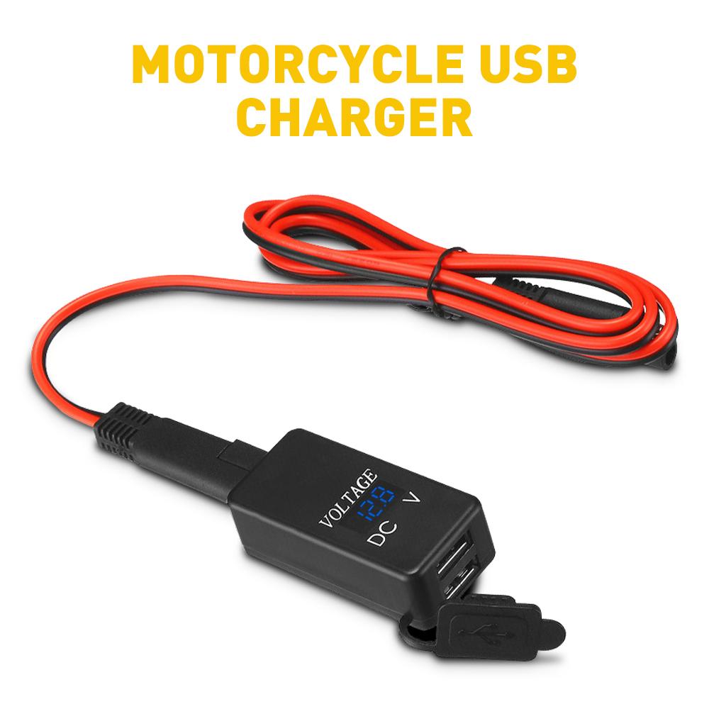 

QC3.0 Motorcycle 2 USB Fast Charger Waterproof With Voltmeter Digital Charge SAE to USB Motorbike Inline Fuse Power Supply чёрный