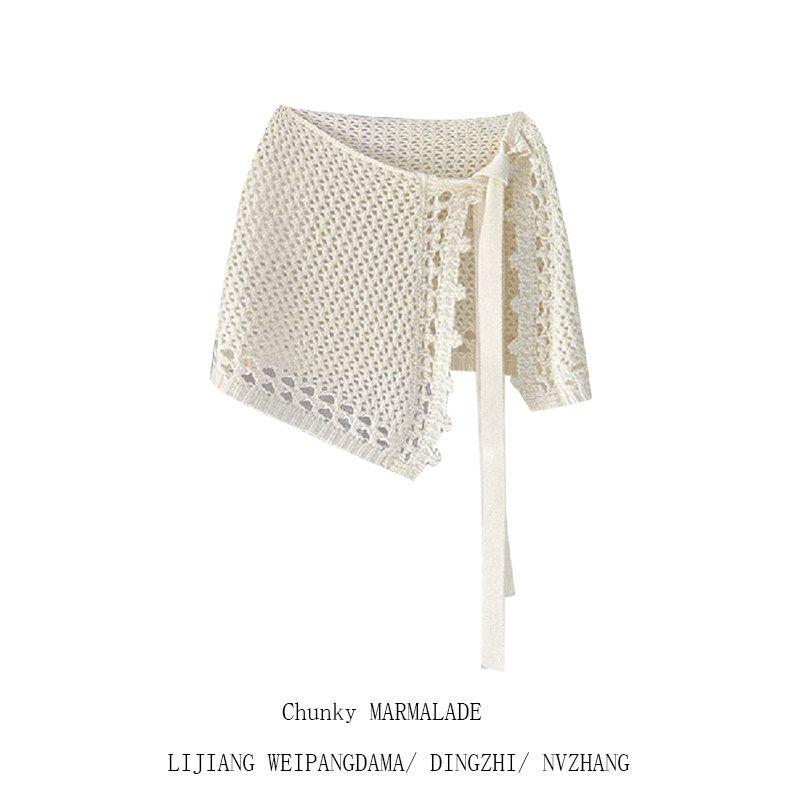

Plus-Size Crochet Strap One-Piece Skirt for Women, Fashionable Layered Short Knit Skirt for Autumn and Winter Beige Butt Curtain 3XL