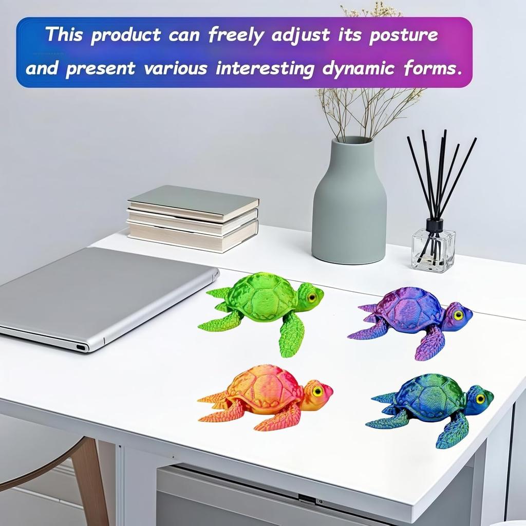 3D Printed Turtle Animals - 4Pcs Flexible For Adults, Home Office Decor, Stocking Stuffers Bulk, Birthday Party Halloween