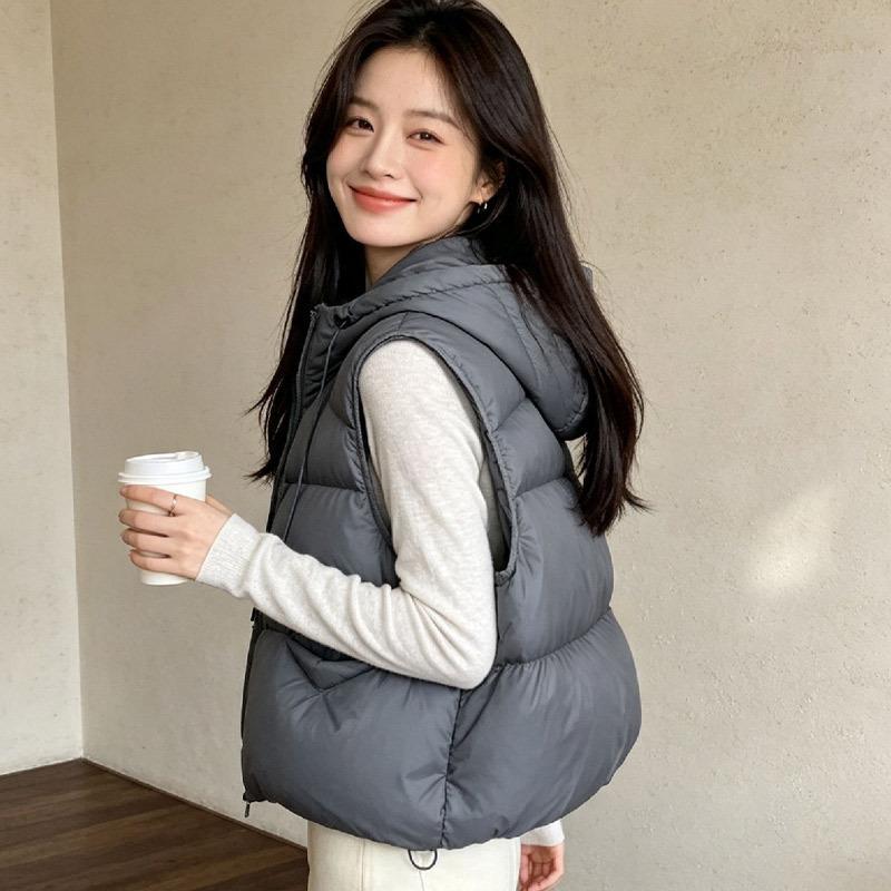 Down vest women's winter coat fluffy duck down women's outer wear design sense hooded vest vest Pinghu