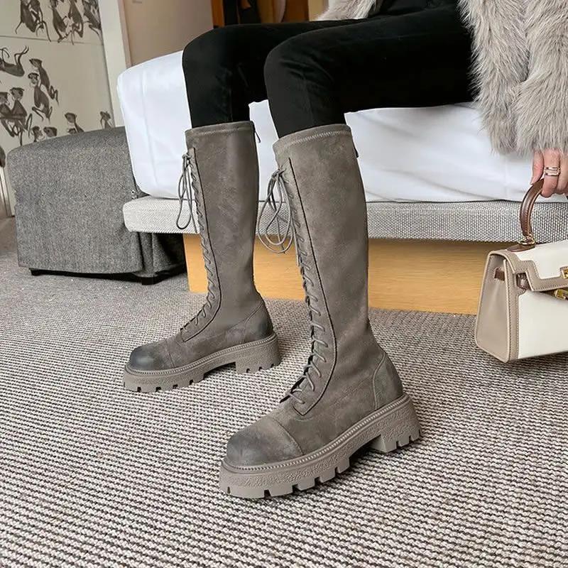 Fashion New In Long Boots for Women Round Toe Platform Knee High Shaft Shoes Woman Footwear Designer Luxury Winter 2025 Novelty Spring