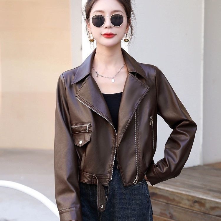 European Style Fashionable Women's Short PU Jacket for Autumn