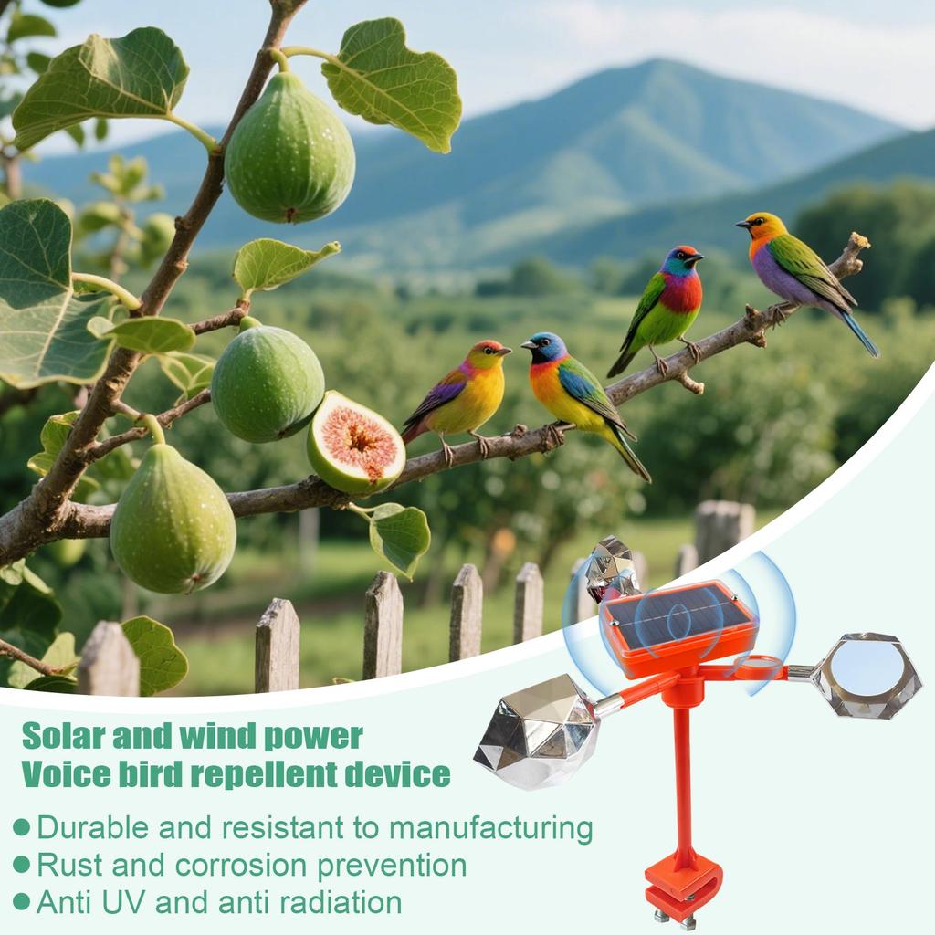 Repellente per Uccelli a Energia Solare con Suono e Vento Deterrente Ultrasuoni per Esterni con Specchio Riflettente e Pale Rotanti per Giardino Cortile