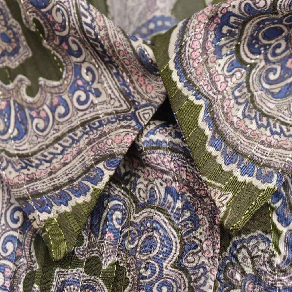 2025 Spring Women's Metallic Thread Turn-Down Collar Printed Shirt