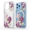 Purple Flower Magnetic Case for iPhone 15/16/17 Pro Max - Transparent Full Coverage