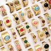 European-American Retro French Natural Stone Stainless Steel Ring Set