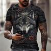 Men's T-shirt Outdoor Breathable Round Neck Top Summer  Short Sleeve Wolf Printed 3D Pattern Large OverSize Loose Men's Clothing