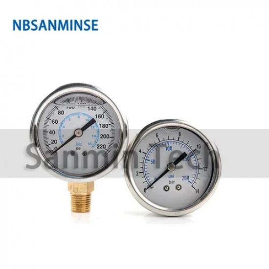 NBSANMINSE Hydraulic Oil Pressure Gauge SM2SB50B/L 2 Inch G1/4 Liquid Manometer Pression Instruments SS304 Gauge Brass Thread