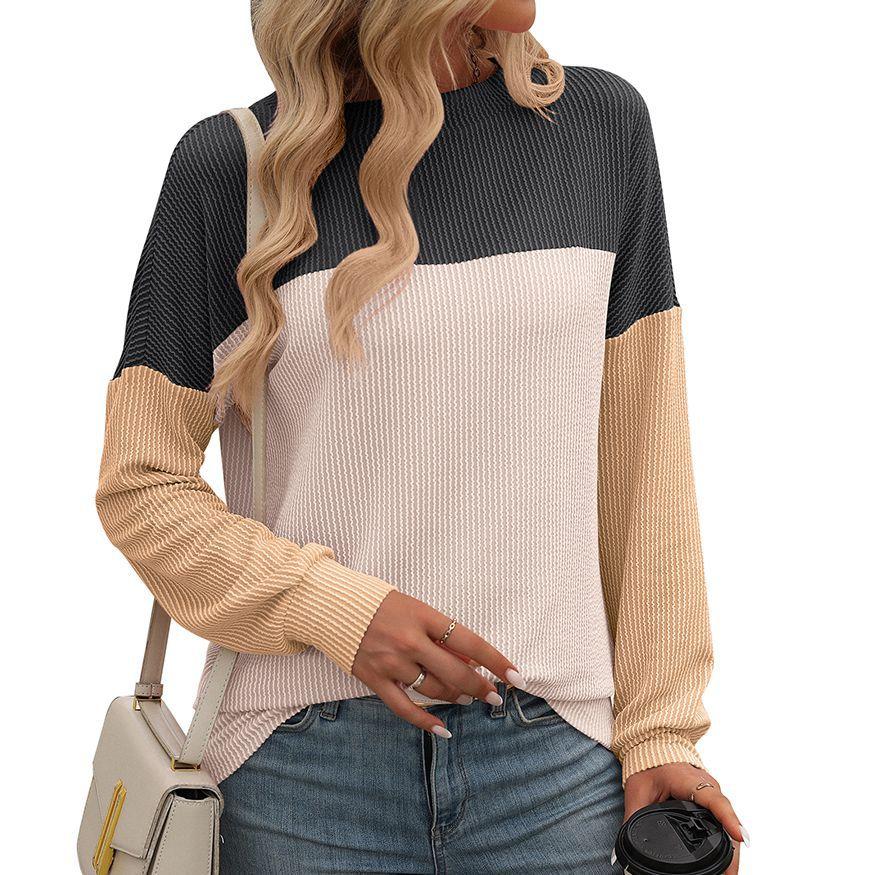 Loose Long Sleeve Colour Block Top Women Spring Autumn Round Neck Twisted Stripe