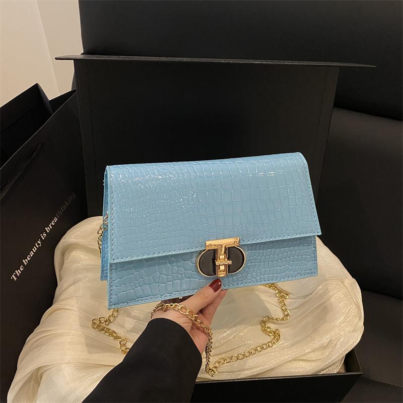 Stone Pattern Women's Bag European and American Retro Fashion Chain Crossbody Small Square Bag Solid Color High Texture Travel Foreign Style Shoulder