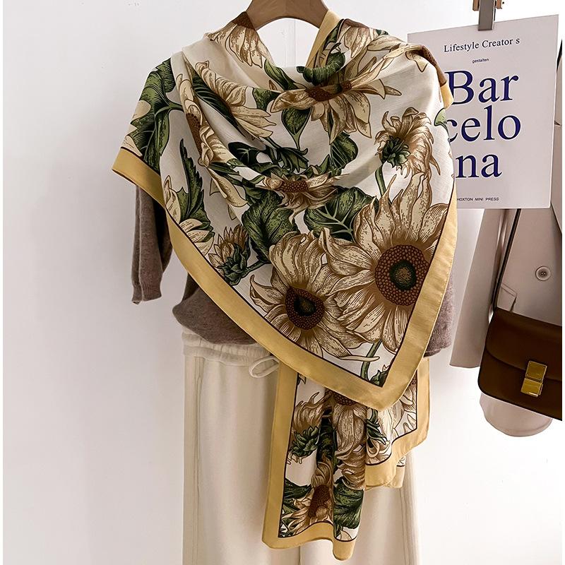 Sunflower Floral Print Women's Scarf Shawl Wrap Lightweight Cashmere feel Large scarves