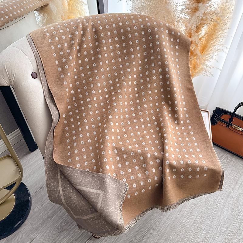 Autumn and winter imitation cashmere scarf women's double-sided color matching small flower shawl scarf thickened warm and versatile high-end sense