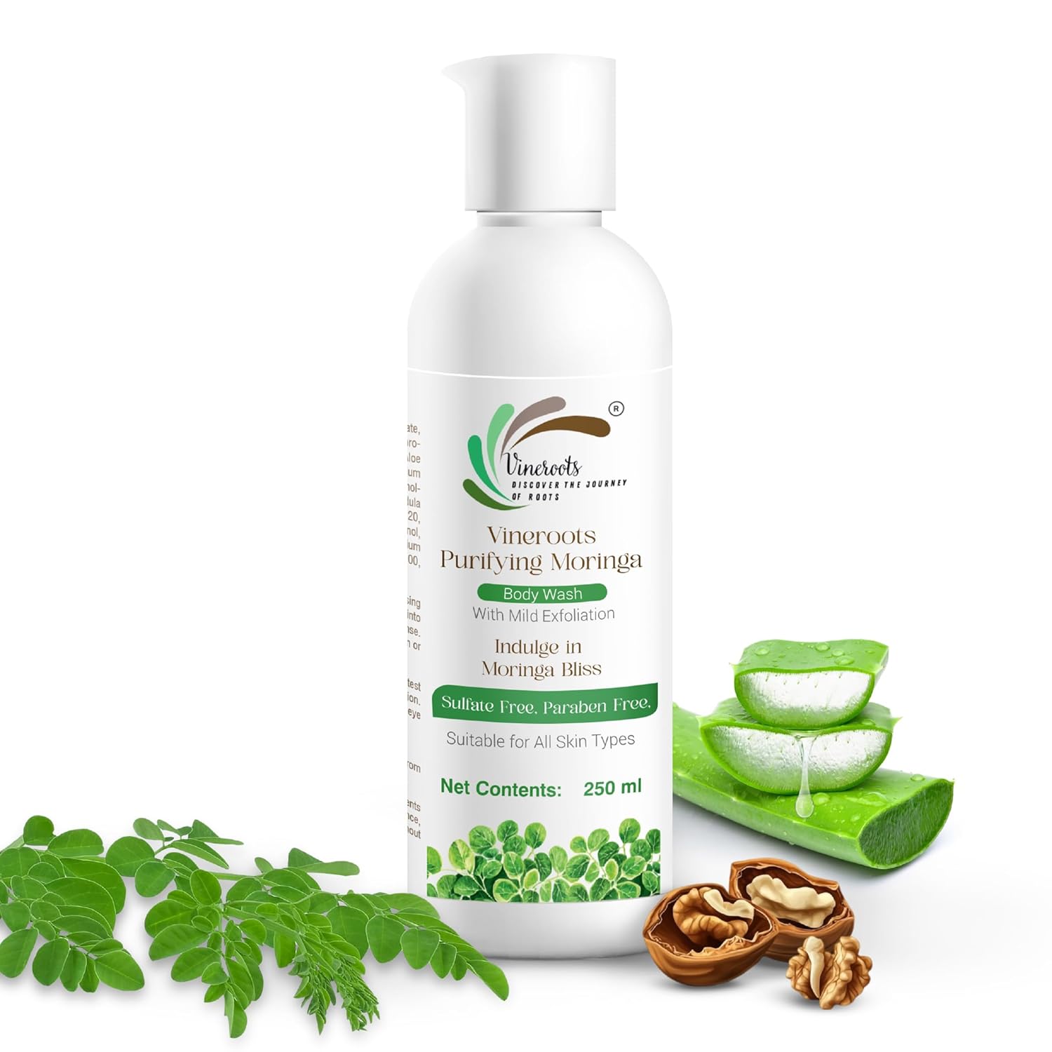 

Moringa Body Wash | Antioxidant-Rich, Exfoliating & Moisturizing Shower Gel with Aloe Vera Juice & Walnut Shell |250 ML 250 ML