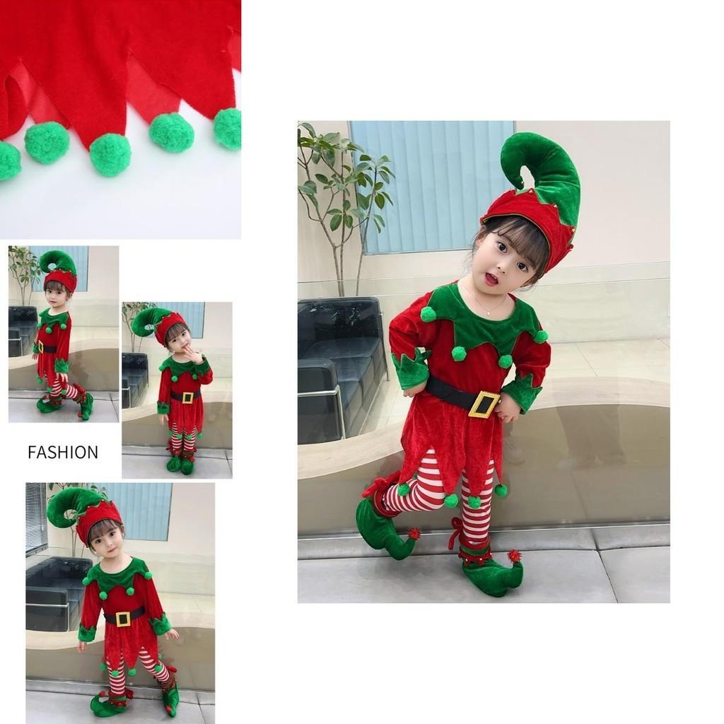 Atemberaubendes Weihnachtselfen-Kleinkind-Cosplay-Kostüm Mit Schuhen Strümpfen
