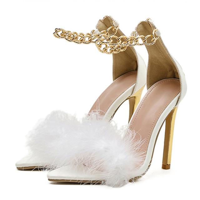 

Черно-белые женские сандалии, пикантные летние босоножки на меху с открытым носком на высоком каблуке, женские свадебные туфли-лодочки для стриптиза, размер 35-42 35 белый