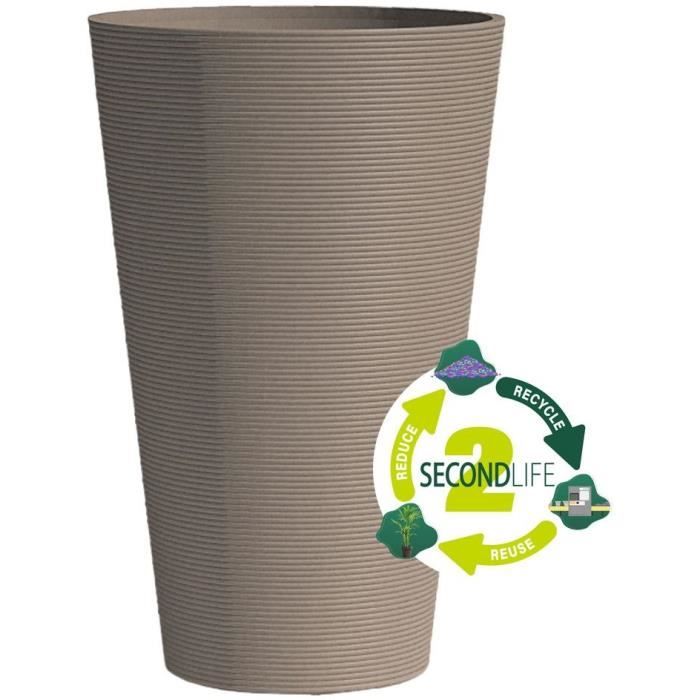 Pot de fleurs haut - GARDEN ID - Green Care Sense Haut Taupe - 55 cm - Garantie de 10 ans - 100% recyclé - Résistance UV et gel