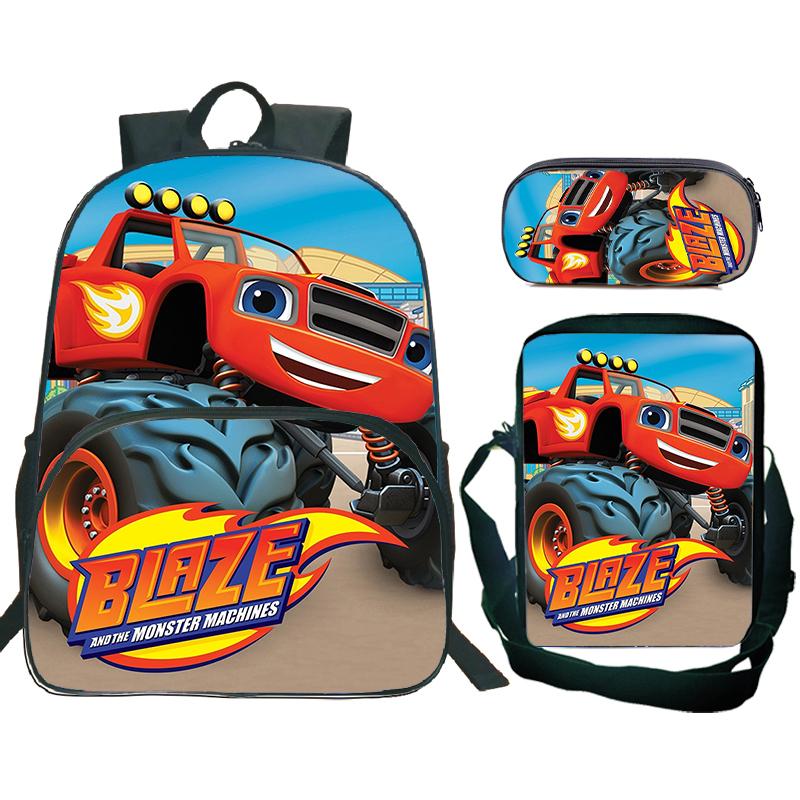 Cartoon Blaze and the Monster Machines School Backpack with Shoulder Bags Pencil Bags Boys Girls School Bags Children Rucksack