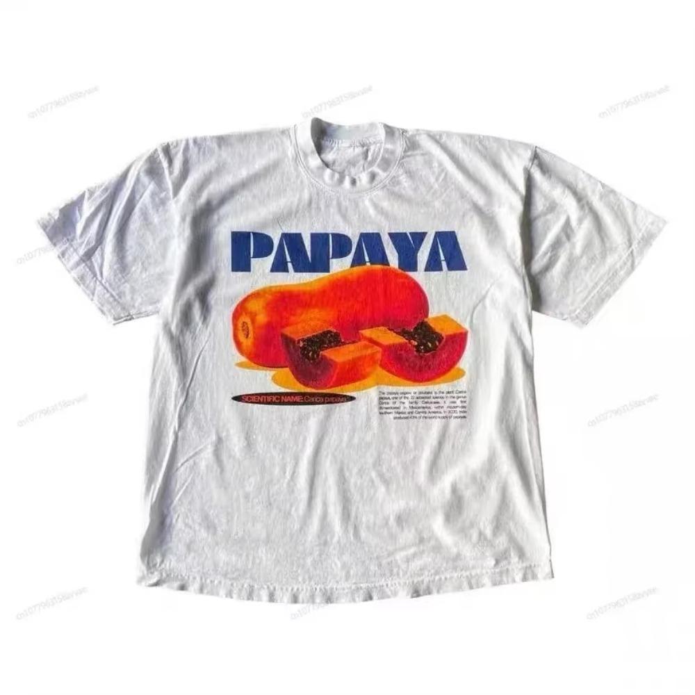 2024 Summer Cherry Pattern Print Washed Round Neck T-shirt Gothic Classic Y2K Top Women's T-shirt Oversized Cotton T-shirt