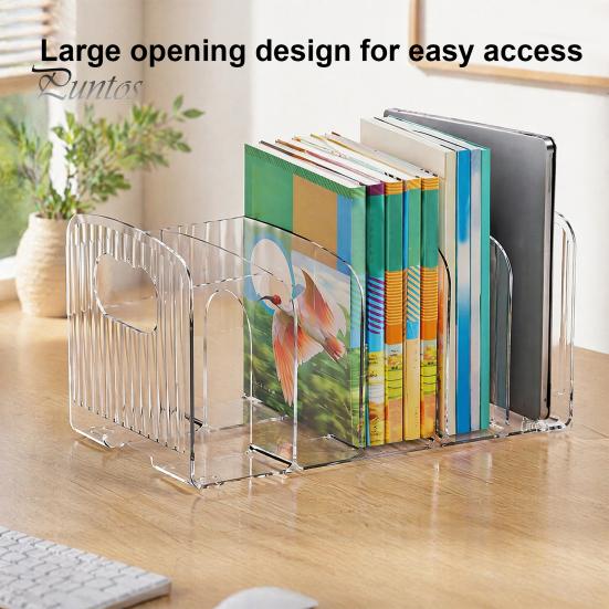 Clear Stationery Organizer Magazine Holder, 3/4-Compartment Desk Organizer, Vertical Bookend File Acrylic Bookends for Shelves Sorter Holder