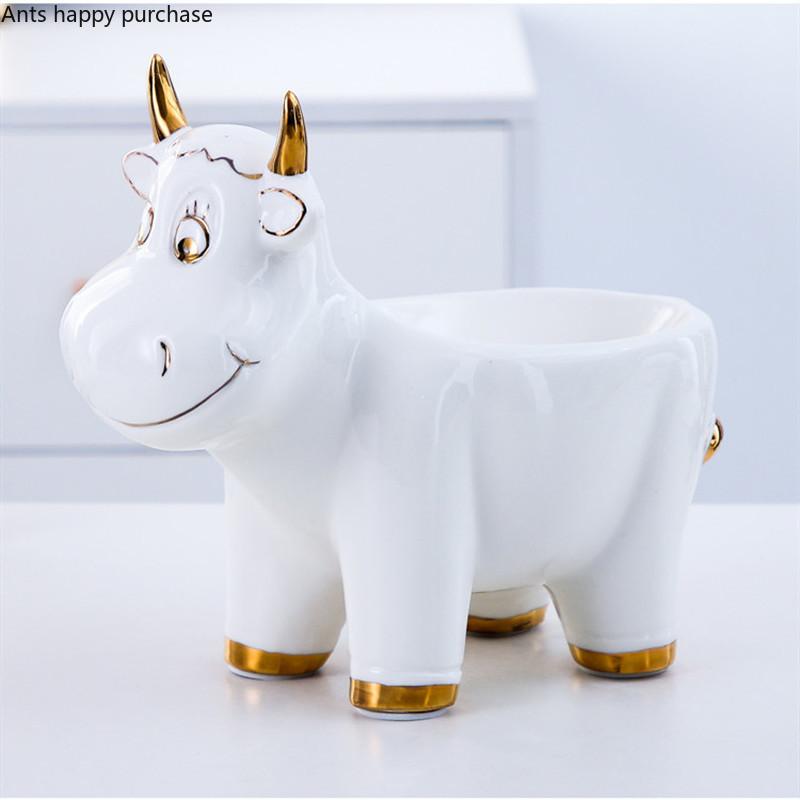 Ceramics Animal Storage Ornaments Cow/deer Key Storage Box Groceries Organize Tray Desktop Statue Crafts Decoration Furnishings