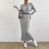 Damen Langarmkleid Herbst Freizeit T-Shirt Lockere Passform Plissiertes Vorderteil Kleider mit Taschen