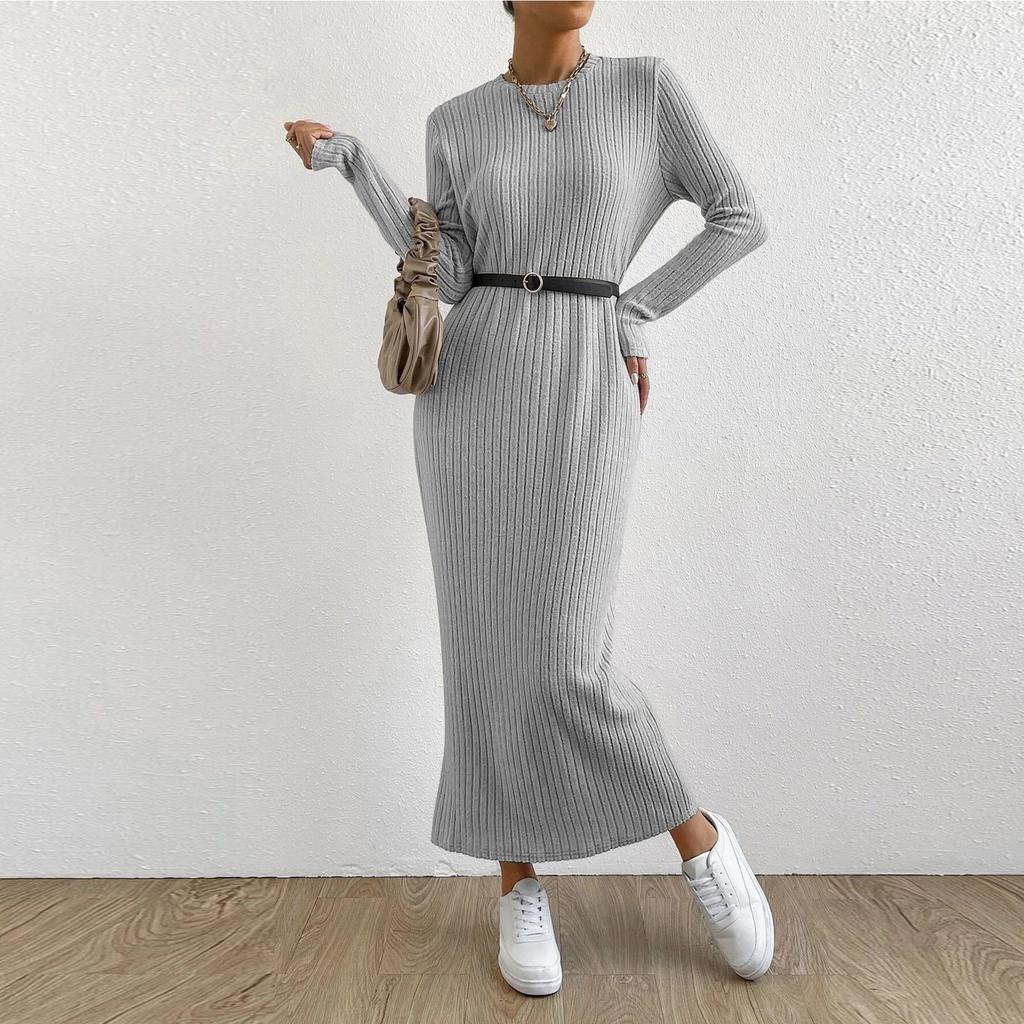 Damen Langarmkleid Herbst Freizeit T-Shirt Lockere Passform Plissiertes Vorderteil Kleider mit Taschen