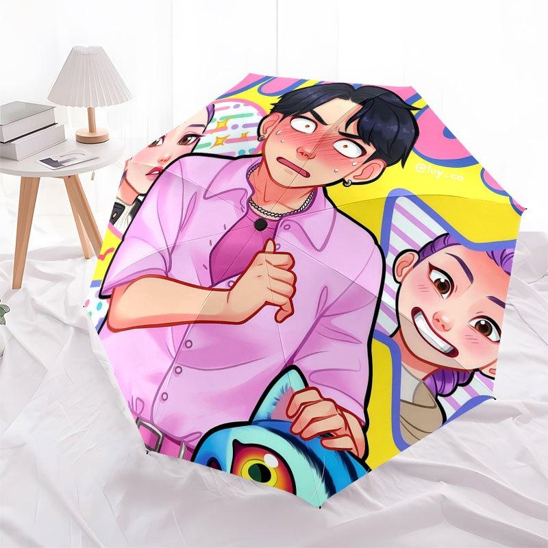 JUNIOR: Colorful Anime Character Sticker PackUmbrella with Cute Design,Portable 3-Fold Compact Umbrella for Men&Women,Valentine's Day Mother