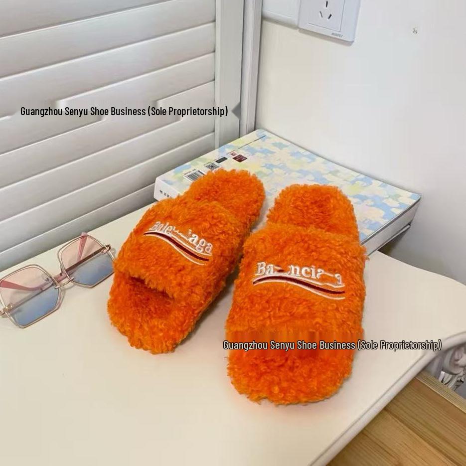 

Пушистые тапочки «Париж»: Женские уличные балетки из овечьей шерсти с вышитыми буквами и толстой подошвой – Осенне-зимний дизайн с одной ремешком 38