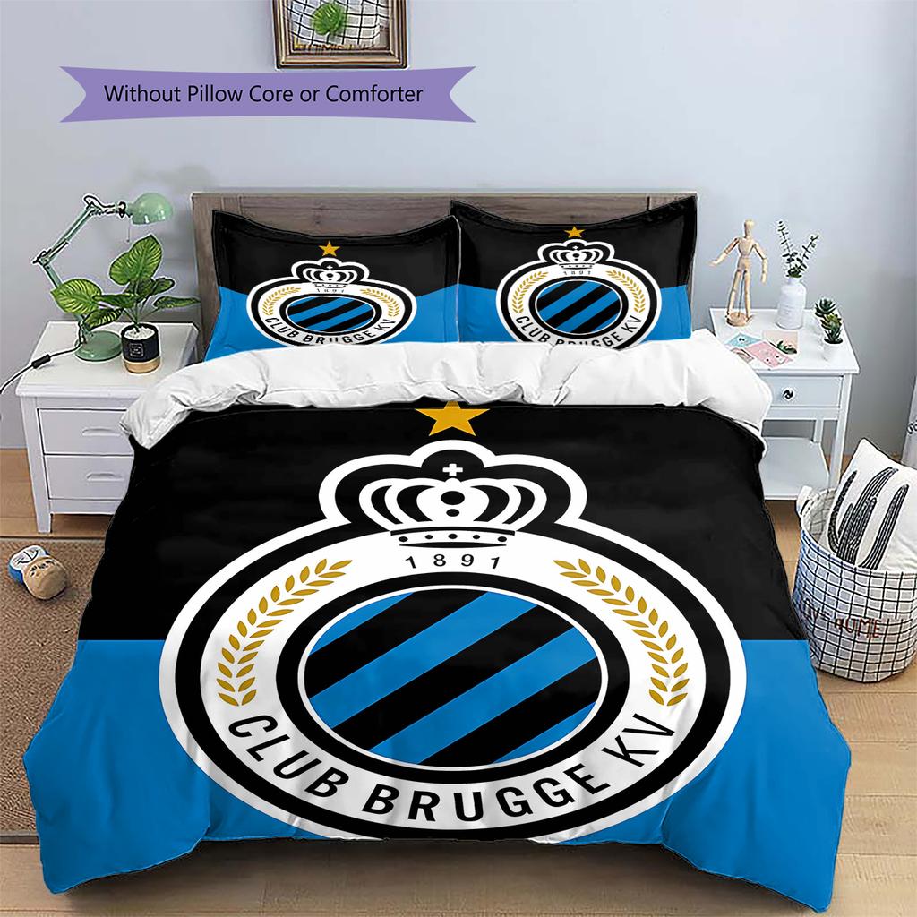 Klub Brugge K.V Vzorované povlečení, Sada přikrývek Potah na přikrývku Povlak na polštář Domácí Dárek k narozeninám (1 * povlak na peřinu + 2 * povlak na polštář, bez jádra)