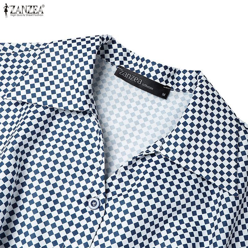 ZANZEA Women Turn Down Collar Summer Casual Short Sleeve Dress