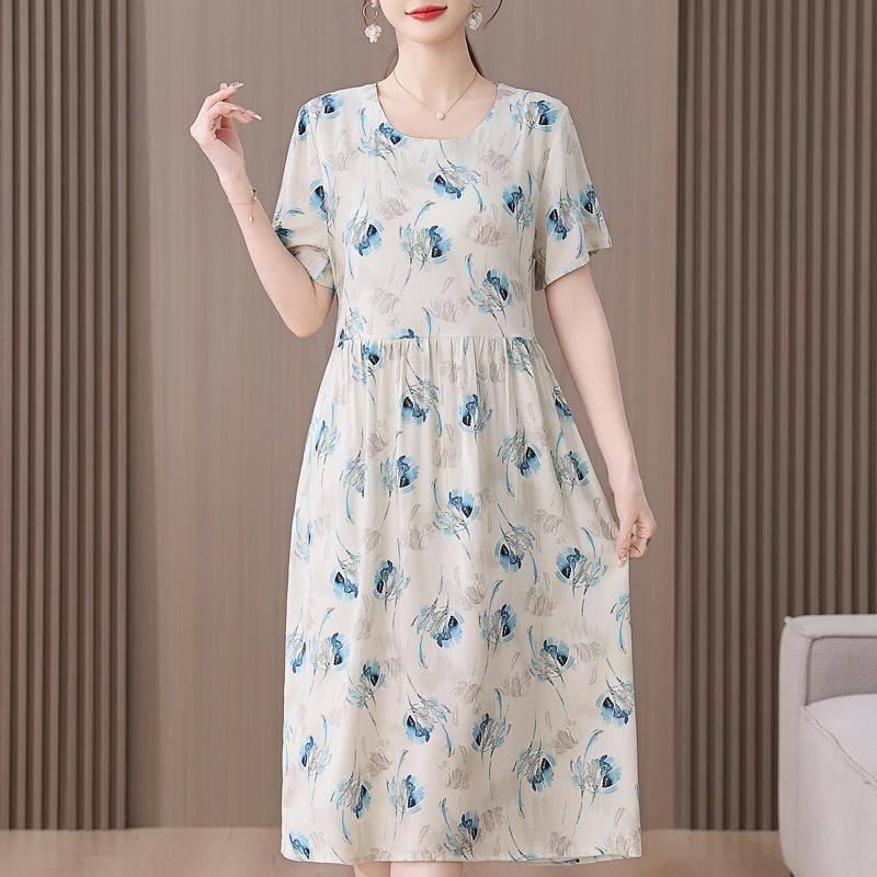 Plus Size Women's Summer Dress Elegant Loose Short Sleeve Long Dress Female Vintage Clothes