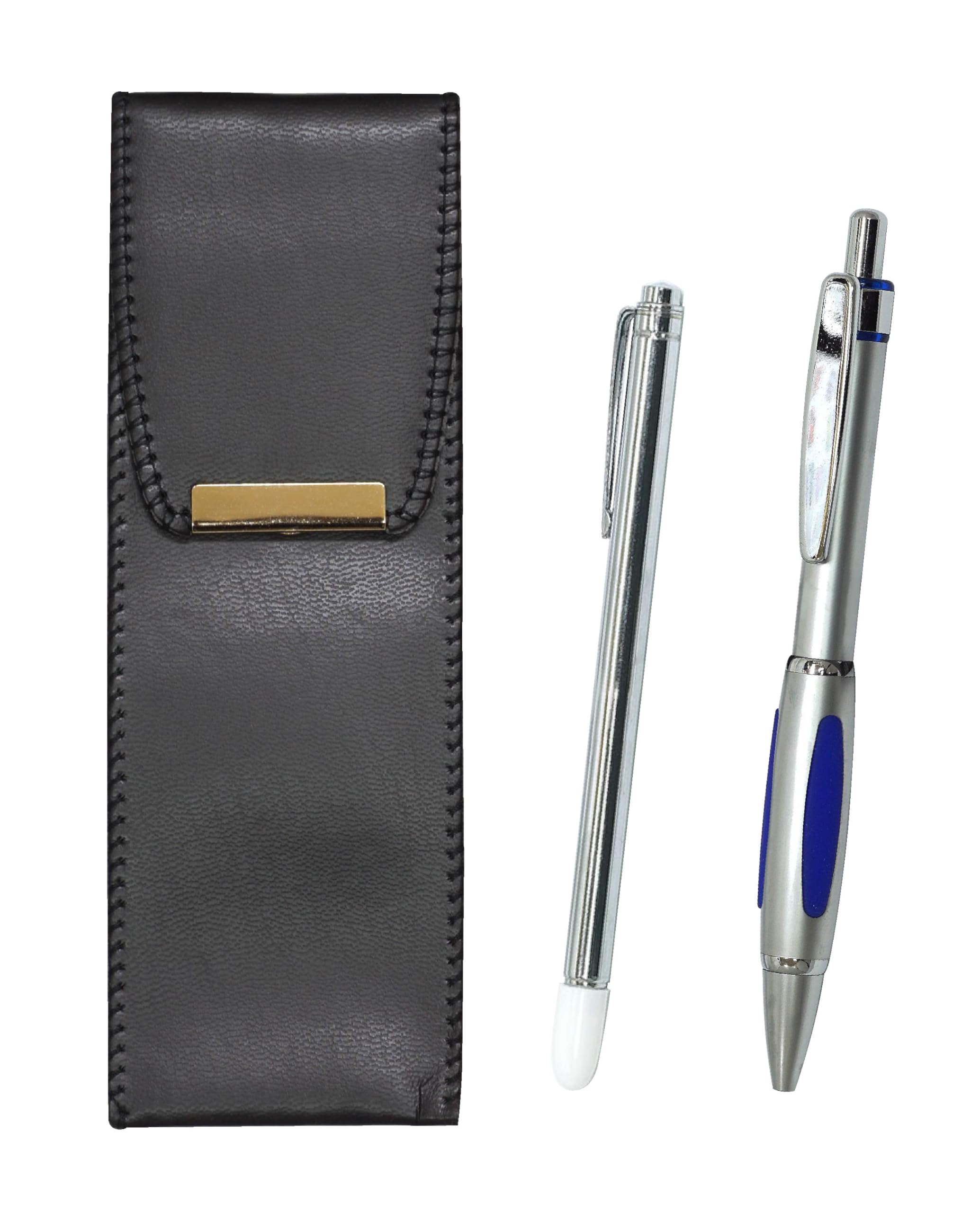 

pen case with metal pointer and Metal Scorpion Shocking ballpoint pen silver Eco-leather set, (BR-701S-B989A-S)