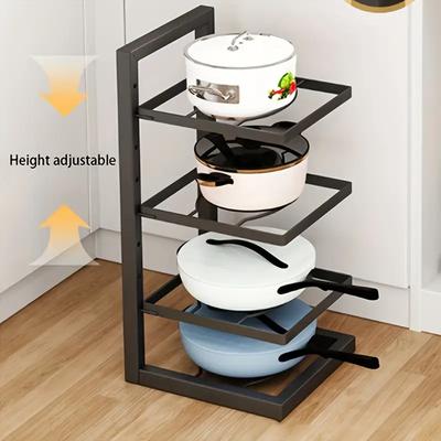 1pc Height Adjustable 3/4 Layer Pot Rack Storage Rack Stainless Steel Under Sink Household Cabinet Rack Kitchen Supplies