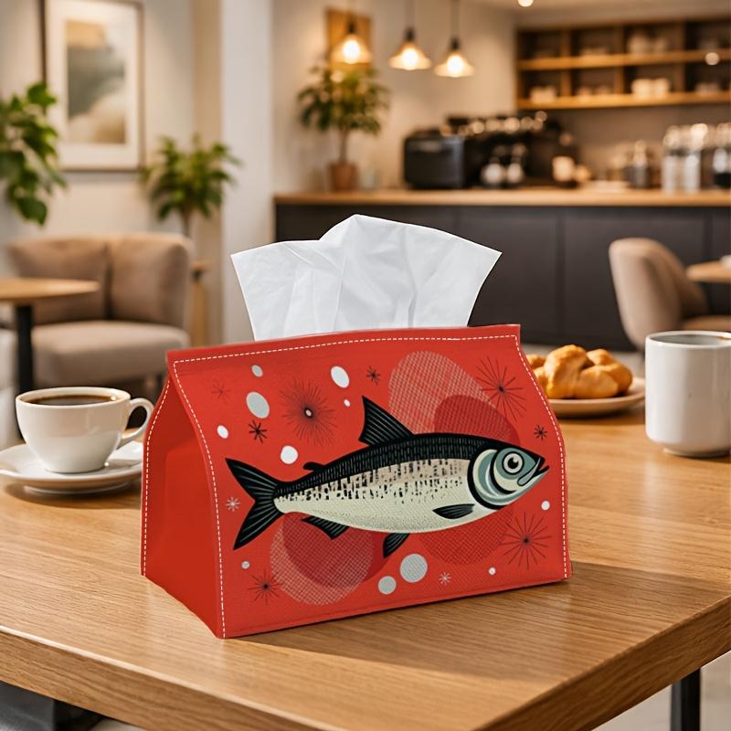 1pc Retro 50s Mid Century Tissue Box - Fish Motif Red Black Napkin Storage Box, Suitable for Rolls/facial Tissues/single Sheets, Multi-functional Stor