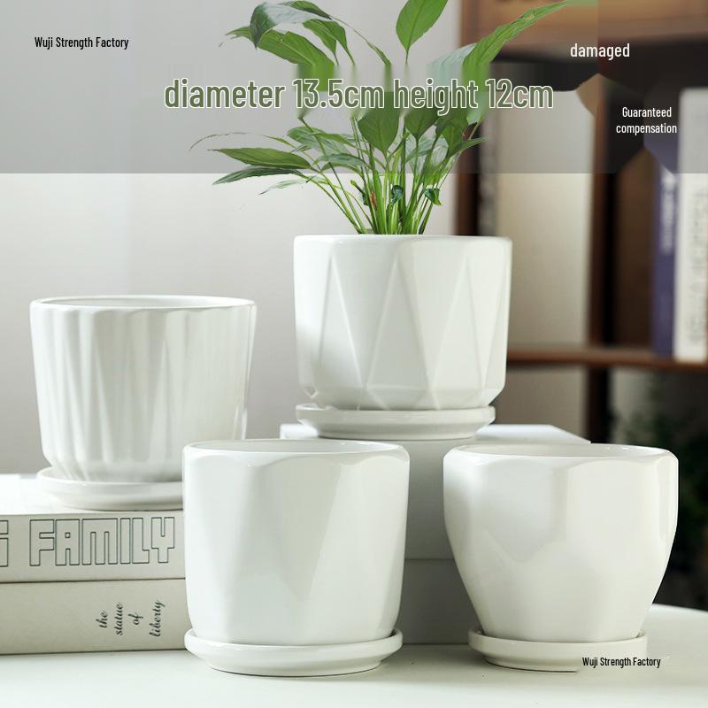Elegant White Ceramic Flower Pot with Tray - Ideal for Ivy, Spider Plants, and Succulents